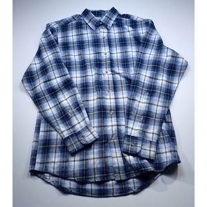 Mens Red Head 100% Cotton Flannel Teal Blue Plaid Long Sleeve Button M Medium Md